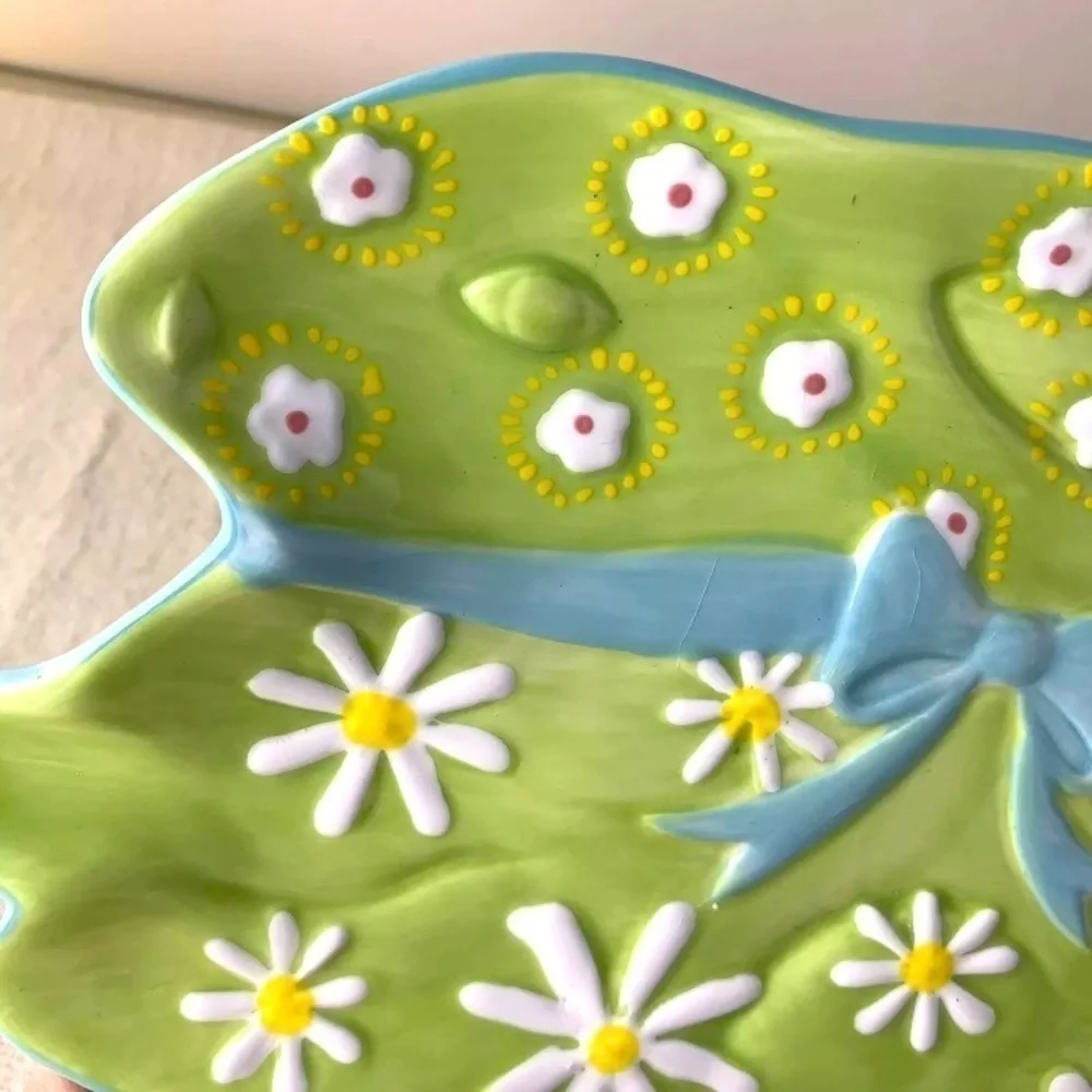 Pier One Dolomite Easter Bunny plate 8.5” X 7.5”